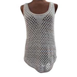 Club Monaco linen crochet racerback top size S